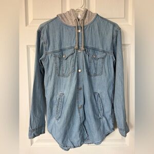 H&M Light Wash Denim Hooded Shirt (Size 4)